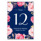 Roze Floral met marineblauw bruiloft Kaart (Voorkant)