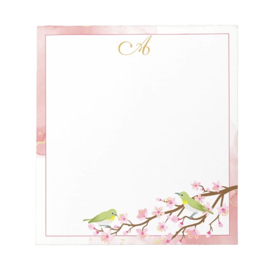 Roze Floral met roze goudmonogram Naam Notitieblok (Voorkant)