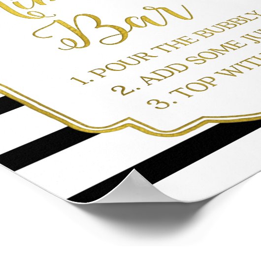 Roze Floral Mimosa Bar Gold Black Stripes Poster (Hoek)