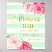 Roze Floral Mimosa Bar Gold Mint Stripes Poster (Voorkant)