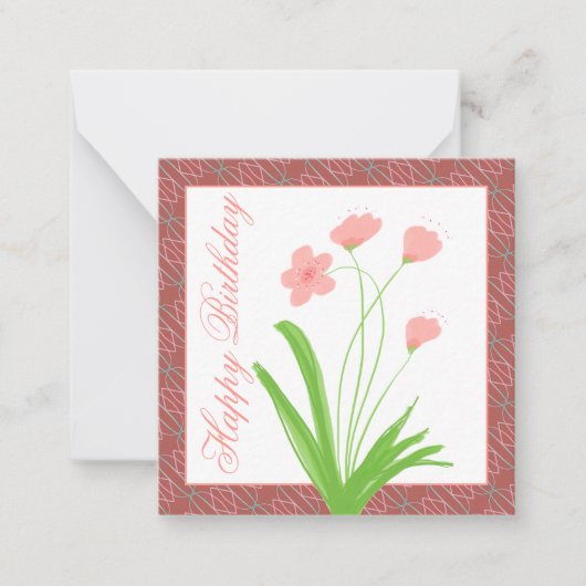 Roze Floral Mini Notitiekaartje (Voorkant)