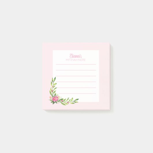 Roze Floral Mitzvah Nota: 3x3 Sticky Pad Post-it N Post-it® Notes (Voorkant)