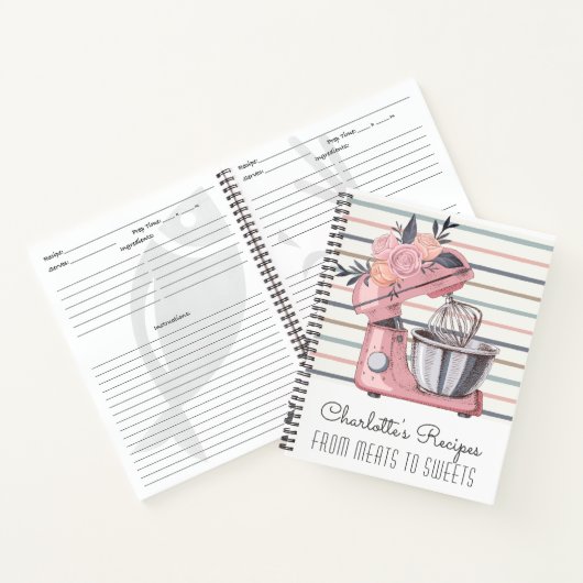 Roze Floral Mixer Recipe Notitieboek (Binnen)