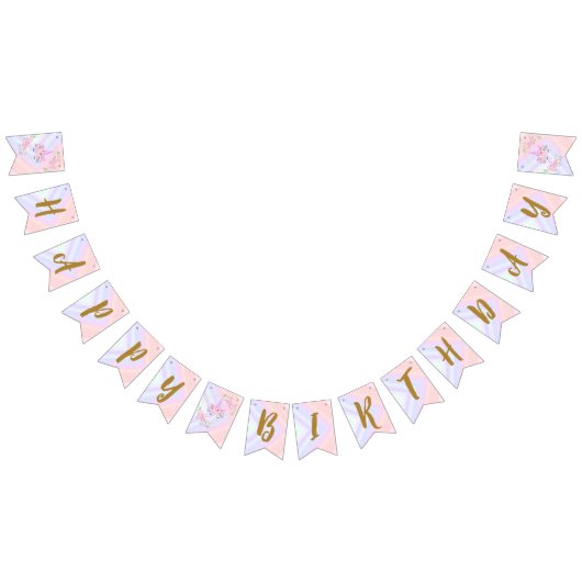 Roze Floral Modern Unicorn Birthday Vlaggetjes (Alle)