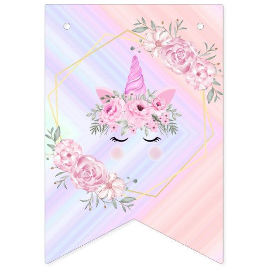 Roze Floral Modern Unicorn Birthday Vlaggetjes (Eerste vlag)