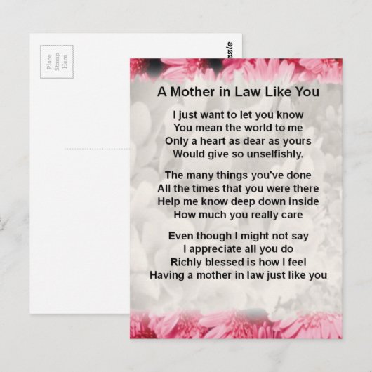 Roze Floral - Moeder in het rechtengedicht Briefkaart (Voorkant / Achterkant)