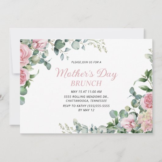 Roze Floral Moederdag Brunch Kaart (Voorkant)