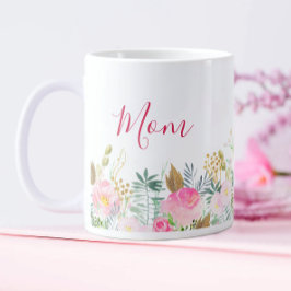 Roze Floral Moederdag Grote Koffiekop