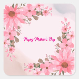 Roze Floral Moederdag Vierkante Sticker