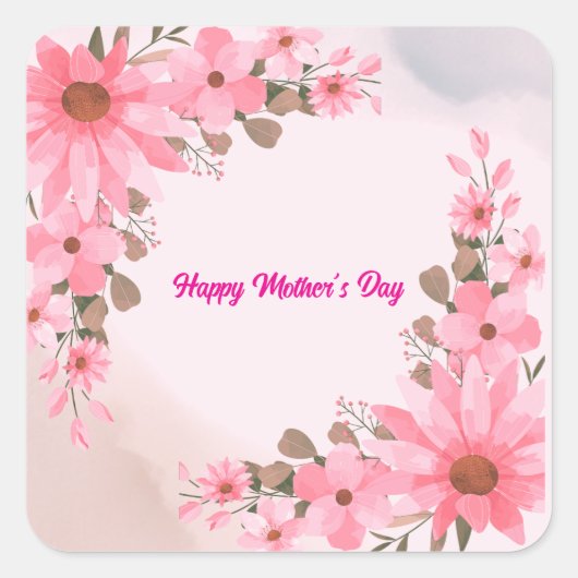 Roze Floral Moederdag Vierkante Sticker (Voorkant)