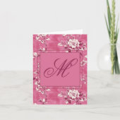 Roze Floral Monogram Bedankkaart (Voorkant)