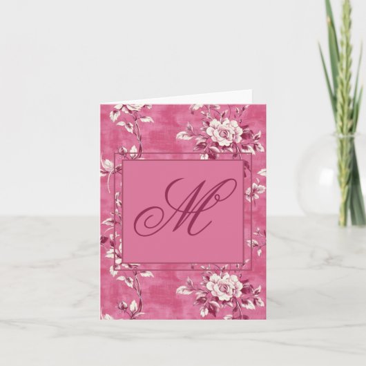  Roze Floral Monogram Bedankkaart (Voorkant)