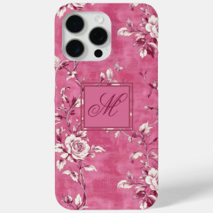 Roze Floral Monogram iPhone 15 Pro Max Hoesje