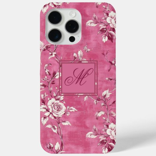 Roze Floral Monogram Case-Mate iPhone Case (Achterkant)