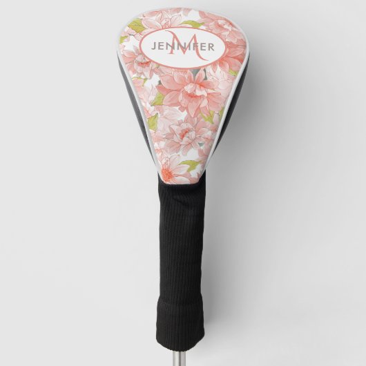 Roze Floral Monogram Gepersonaliseerde naam Golfheadcover (Voorkant)