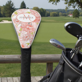 Roze Floral Monogram Gepersonaliseerde naam Golfheadcover