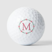 Roze Floral Monogram Golfballen (Voorkant)