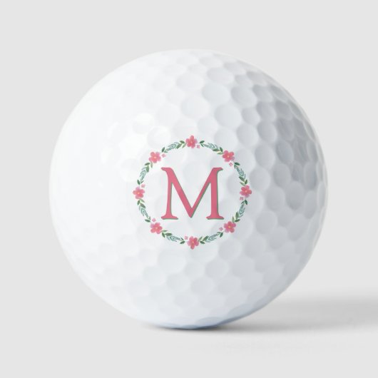 Roze Floral Monogram Golfballen (Voorkant)