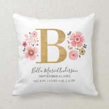 Roze Floral Monogram Initiaal Letter B Birth Stats