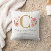 Roze Floral Monogram Initiaal Letter C Birth Stats Kussen (Deken)