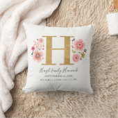 Roze Floral Monogram Initiaal Letter H Birth Stats Kussen (Deken)