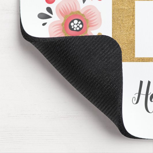 Roze Floral Monogram Muismat (Hoek)