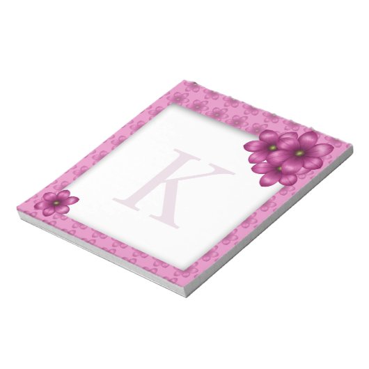 Roze Floral Monogram Notitieblok (Linkerzijde)