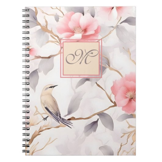 Roze Floral Monogram Notitieboek (Voorkant)