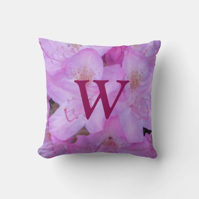 Roze Floral Monogram Sierkussen (Voorkant)