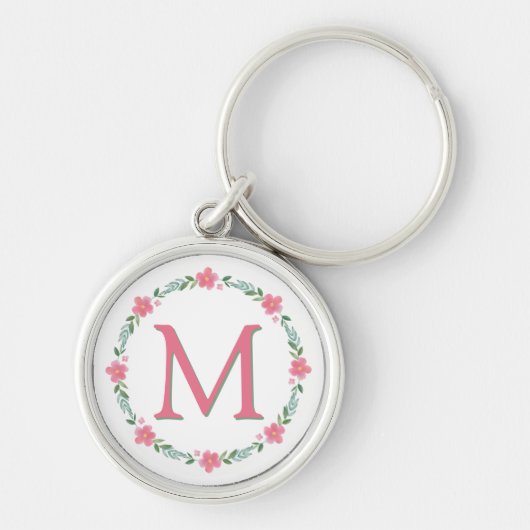 Roze Floral Monogram Sleutelhanger (Voorkant)