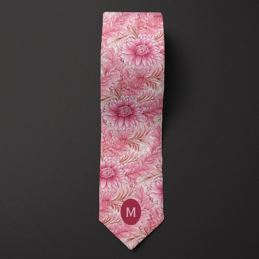 Roze Floral Monogram Stropdas