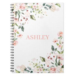 Roze Floral Monogram Waterverf Gepersonaliseerde n Notitieboek