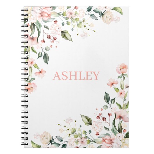 Roze Floral Monogram Waterverf Gepersonaliseerde n Notitieboek (Voorkant)