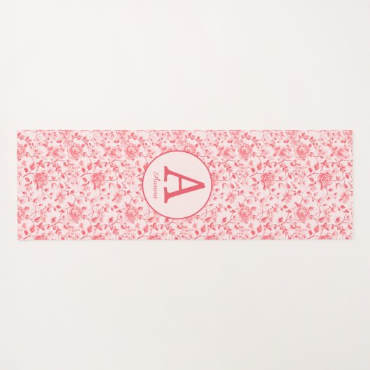 Roze Floral Monogram Yogamat (Achterkant (horizontaal))
