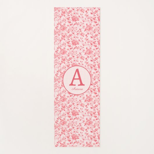 Roze Floral Monogram Yogamat (Voorkant)