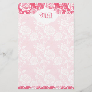 Roze Floral Monogrammed Briefpapier