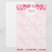 Roze Floral Monogrammed Briefpapier (Voorkant / Achterkant)