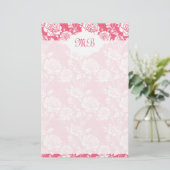 Roze Floral Monogrammed Briefpapier (Staand voorkant)