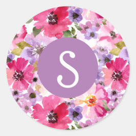 Roze Floral Monogrammed Sticker