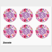 Roze Floral Monogrammed Sticker (Vel)