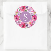 Roze Floral Monogrammed Sticker (Tas)