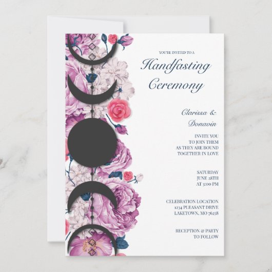 Roze Floral Moon Phase Wiccan Handfasting Kaart (Voorkant)