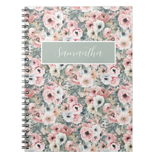 Roze Floral Name Notitieboek (Voorkant)