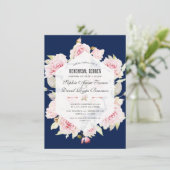 Roze Floral Navy Blue Geometric Rehearsal Dinner Kaart (Staand voorkant)