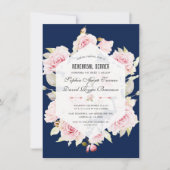 Roze Floral Navy Blue Geometric Rehearsal Dinner Kaart (Voorkant)