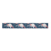 Roze Floral Navy Blue Satijnen Lint (Voorkant)