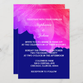 Roze Floral Navy Blue White Cute Unique Wedding Kaart