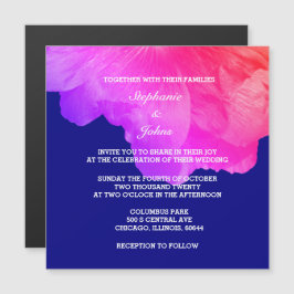 Roze Floral Navy Blue White Cute Unique Wedding Magnetische Uitnodiging