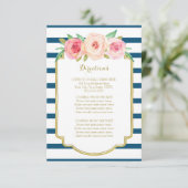 Roze Floral Navy Stripes Wedding Direction Tussenv Informatiekaartje (Staand voorkant)