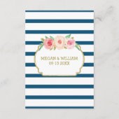 Roze Floral Navy Stripes Wedding Direction Tussenv Informatiekaartje (Achterkant)